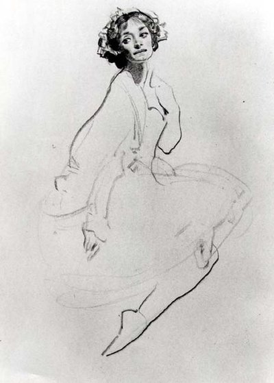 Balettitanssijan tutkimus, n. 1911 (liitu paperille) (m/w valokuva) tekijältä George Washington Lambert
