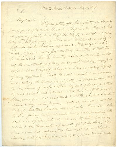 Puutteellinen kirje [G.W. Featherstonhaughin], Decatur, NC, eversti Abertille [John James Abert], 19. heinäkuuta 1837. tekijältä George William Featherstonhaugh