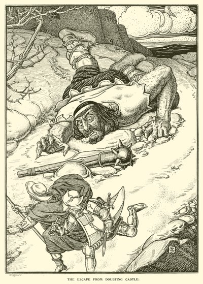 Escape from Doubting Castle (kaiverrus) tekijältä George Woolliscroft Rhead