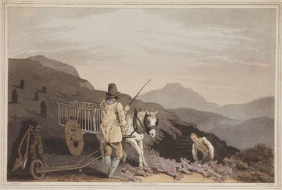 The Peat Cart, The Costume of Yorkshiren, kaivertanut Robert Havell, 1814 (käsinvärinen akvatinta) tekijältä George after Walker