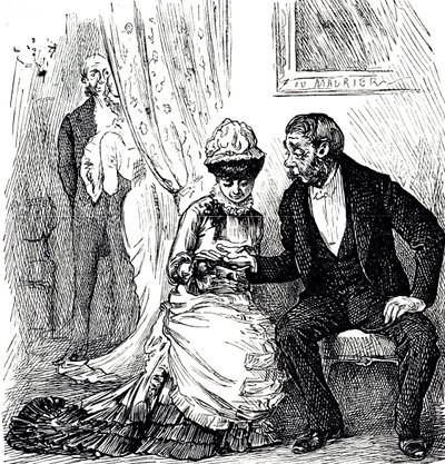 Sarjakuva, joka kommentoi kädenlukituksen suosiota varakkaiden keskuudessa. Kuvitettu George du Maurier (1834-1896) ranskalais-brittiläinen sarjakuvapiirtäjä ja kirjailija tekijältä George du Maurier