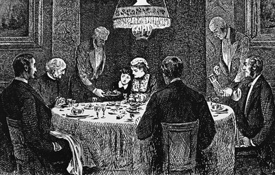 Yläluokan perhe pöydässä tekijältä George du Maurier