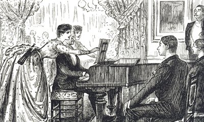 Sarjakuva, joka kuvaa musiikki-iltaa kotona tekijältä George du Maurier
