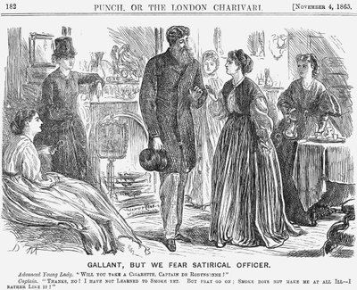 "Gallanti, mutta me pelkäämme satiirista upseeria", 1865 tekijältä George du Maurier