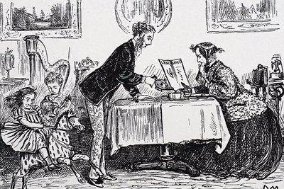 Vuonna 1865 Elizabeth Garrett Anderson sai lisenssin harjoittaa lääketiedettä ensimmäisenä naislääkärinä tekijältä George du Maurier
