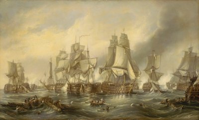 Trafalgarin taistelu, 21. lokakuuta 1805, noin 1836 (öljy kankaalle). tekijältä George the Elder Chambers