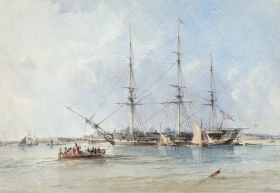 Blackwall-fregatti Seringapatam ankkurissa Tilburyn linnoituksen edustalla tekijältä George the Elder Chambers