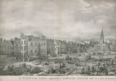 Näkymä London Bridgen pohjoisesta lähestymisestä edistymistilassa tekijältä George the Elder Scharf