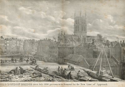 Old London Bridge otettu heinäkuussa 1830, ennen sen poistamista uutta lähestymislinjaa varten tekijältä George the Elder Scharf
