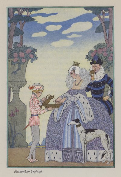 Hajuveden romantiikka: Elizabethan England (väri litho) tekijältä Georges (after) Barbier