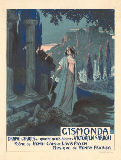 Juliste V. Sardoun teatterinäytelmään Gismonda, 1919. tekijältä Georges Antoine Rochegrosse