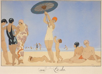 Au lido. Ihmisiä rannalla. tekijältä Georges Barbier