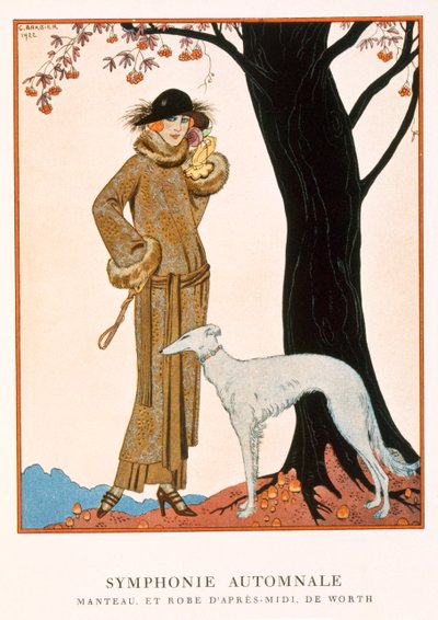 Autumnal Symphony, Worthin iltapäivätakki ja mekko, Gazette de Bon Ton nro 9 tekijältä Georges Barbier
