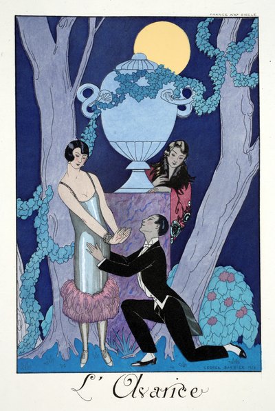 Ahneus, teoksesta "Falbalas and Fanfreluches, Almanac of Present, Past and Future Modes" tekijältä Georges Barbier