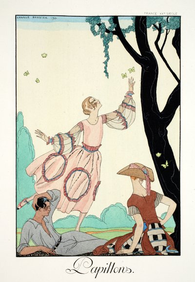 Perhoset, teoksesta "Falbalas and Fanfreluches, Almanac of Present, Past and Future Modes" tekijältä Georges Barbier
