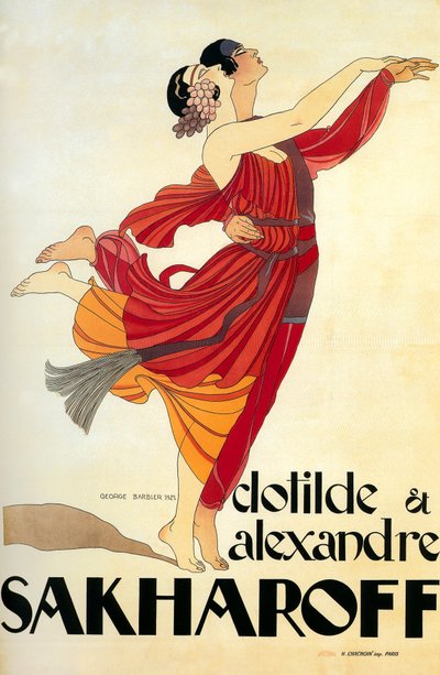 Tanssijat Clotilde ja Alexandre Sakharoff 1921 (juliste) tekijältä Georges Barbier