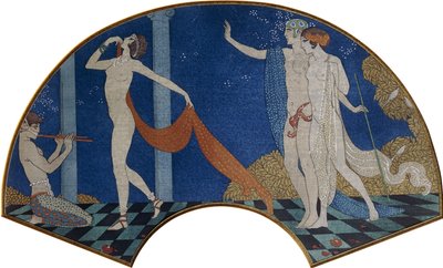 Tanssivia hahmoja terassilla tekijältä Georges Barbier