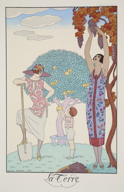 Maa, julkaisusta "Falbalas ja Fanfreluches, Almanac of Present, Past and Future Modes" tekijältä Georges Barbier
