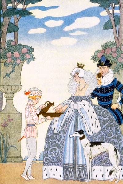 Elizabethan England, "The Art of Perfume", pub. 1912 (pochoor print) tekijältä Georges Barbier