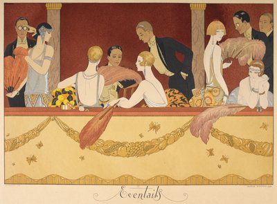 Tapahtumat. Ihmiset nauttivat illasta teatterissa. tekijältä Georges Barbier