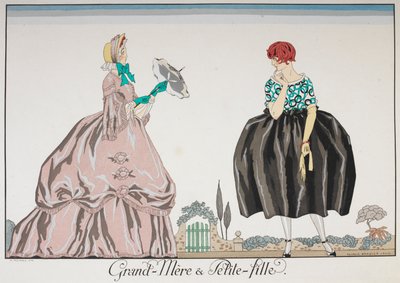 Grand-Mere et Petite fille. Vanhempi nainen ja nuori tyttö. tekijältä Georges Barbier