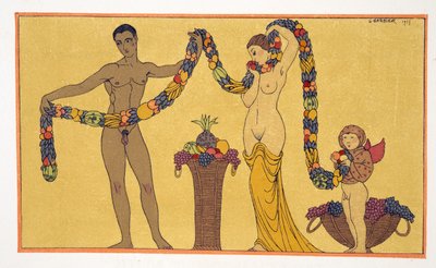 Kuvitus Les Chansons de Bilitisistä, Pierre Louys, pubi. 1922 (stensiiliprintti) tekijältä Georges Barbier