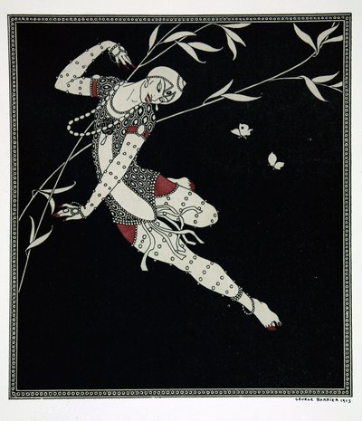 The Firebird, sarjasta "Designs on the dances of Vaslav Nijinsky" (1889-1950). Georges Barbier (1882-1932), stensiiliprintti tekijältä Georges Barbier
