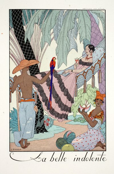 La Belle Indolente, teoksesta "Falbalas and Fanfreluches, Almanac of Present, Past and Future Modes" tekijältä Georges Barbier