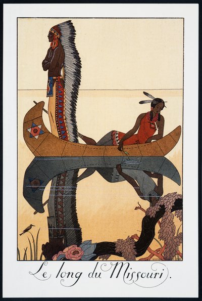 Along the Missouri, George Barbierin (1882-1932) litografia, Falbalas et Fanfreluches, Almanach des Modes Presentes, Passees et Futures, Ranska, 1900-luku tekijältä Georges Barbier