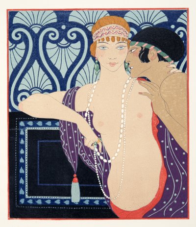 Mnasidikan kolme kauneutta, kuvitus Les Chansons de Bilitisistä, Pierre Louys, pub. 1922 (stensiiliprintti) tekijältä Georges Barbier