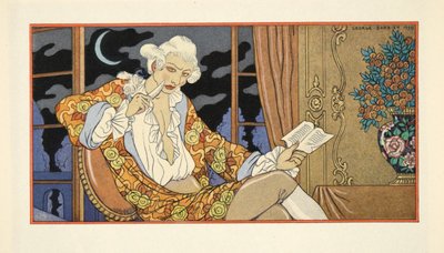 Kirje LXXXVIII, Cecile Volanges Valmontin varakreiville, Pierre Chodlerlos de Laclosin (1741-1803) teoksesta "Les Liaisons Dangereuses", pub. 1934 (stensiiliprintti) tekijältä Georges Barbier