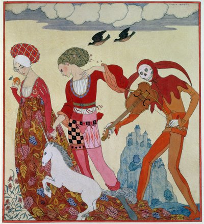 Rakkaus, halu ja kuolema (musteet sekatekniikalla) tekijältä Georges Barbier