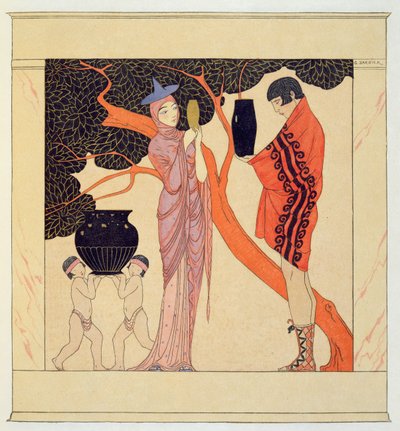 Love Token (akvarelli paperille) tekijältä Georges Barbier