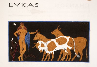 Lykas, kuvitus Les Chansons de Bilitisistä, Pierre Louys, pub. 1922 (stensiiliprintti) tekijältä Georges Barbier