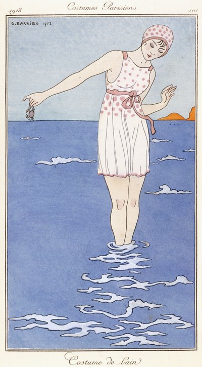 Pariisilaiset vaatteet: uimapuku tekijältä Georges Barbier
