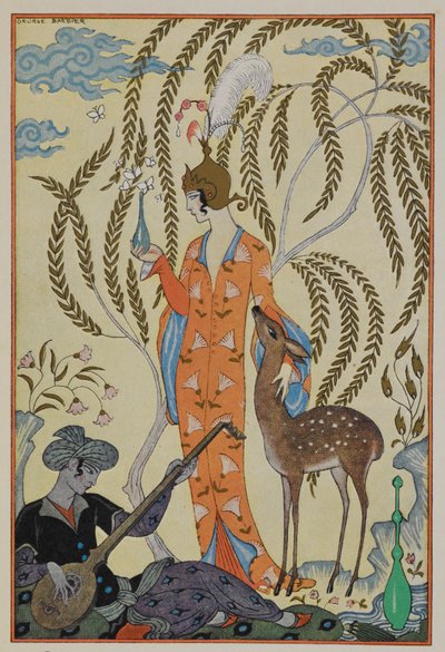 Persia. Nainen, jolla on fawn. Muusikko. tekijältä Georges Barbier