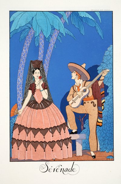 Serenade, kappaleesta "Falbalas & Fanfreluches, Almanac of Present, Past and Future Modes" tekijältä Georges Barbier