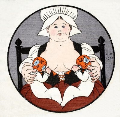 Märkähoitaja kaksosten kanssa (pochoir print) tekijältä Georges Barbier