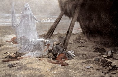 Kaksi valkoista naista ilmestyy kuolevalle sotilaalle tekijältä Georges Bertin Scott