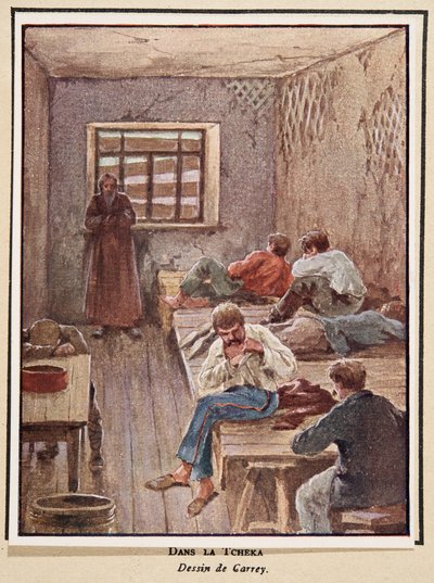 Tšekassa; teoksesta Histoire des Soviets, pub. 1922 (väriliitos) tekijältä Georges Carrey
