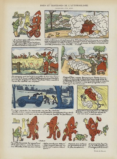 Autoilun ilot ja surut. Kuvitus Le Rirelle tekijältä Georges Delaw
