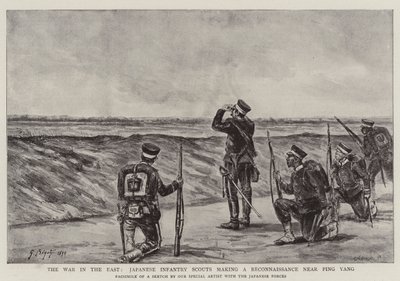 Sota idässä, japanilaiset jalkaväkipartiolaiset tiedustelussa lähellä Ping Yangia tekijältä Georges Ferdinand Bigot