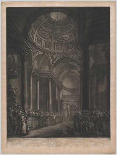 Näkymä St. Stephens Walbrookin sisältä, Valmistettu piirroksesta Hänen Majesteettinsa ..., n. 1767. tekijältä Georges François Blondel