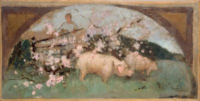 Luonnos Pariisin Hôtel de Villen ruokasaliin: La viande de porc tekijältä Georges Jules Bertrand