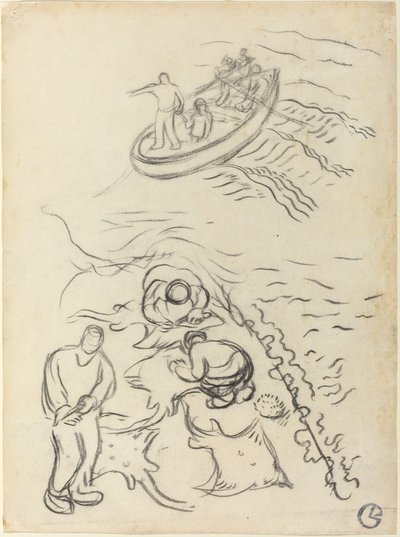 Tutkimus elokuvalle "The Fishermen", jossa miehet tyhjentävät verkkoja tekijältä Georges Lacombe