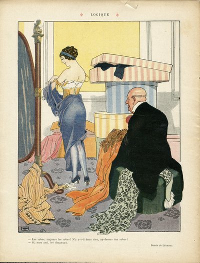Georges Leonnecin (1881-1940) kuvitus Le Lire -lehdessä 06/07/12 - Logiikka - Muoti, Hattu, Sisäarkkitehtuuri, Rikkaiden elämä - Naiset tekijältä Georges Leonnec