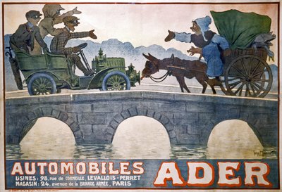 Kärryn ja auton välinen konflikti, n.1910 (juliste). tekijältä Georges Meunier