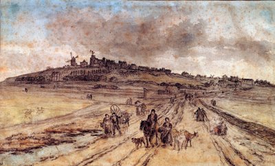 Näkymä Montmartresta Pariisiin Georges Michelin (1763-1843) akvarelli 1800-luvun Pariisi, Louvre-museo tekijältä Georges Michel
