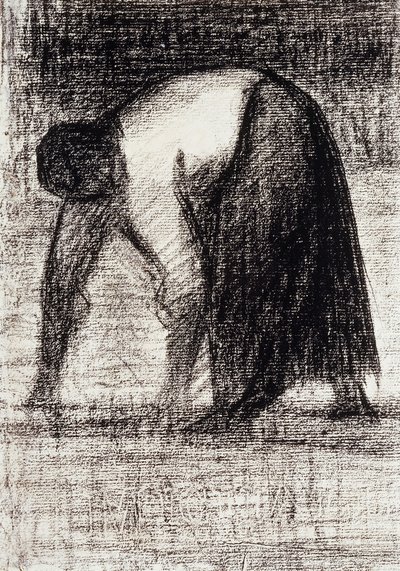 Talonpoikanainen kädet maassa; Paysanne les Mains au Sol, n. 1882 tekijältä Georges Pierre Seurat