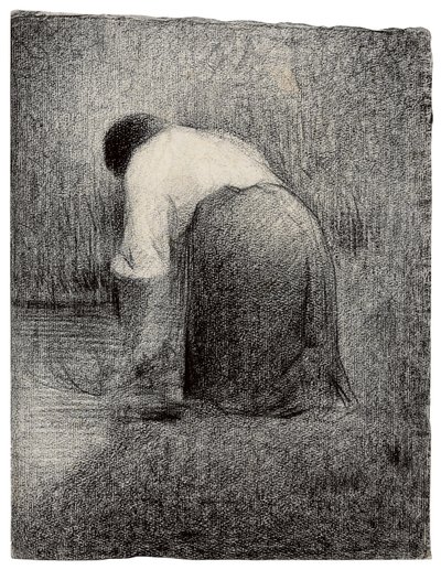 Polvistuva nainen; Femme agenouillee, n. 1881 tekijältä Georges Pierre Seurat